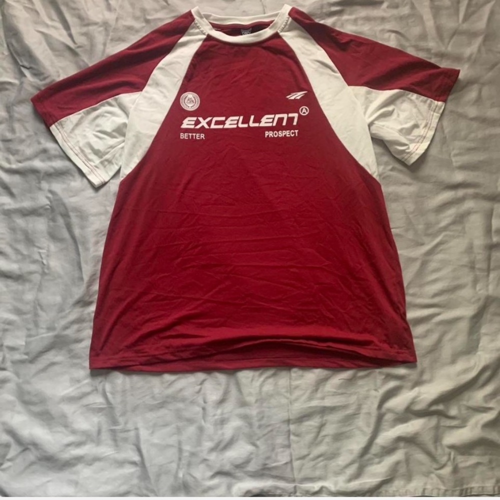 Women's Red and White Short Sleeve Tee